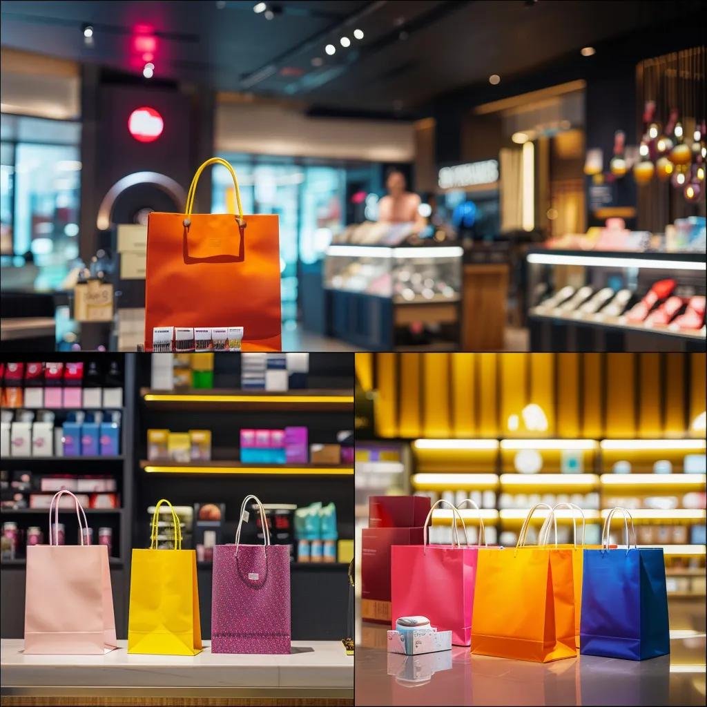 Various applications of loop handle bags in retail and premium packaging, showcasing customer interactions