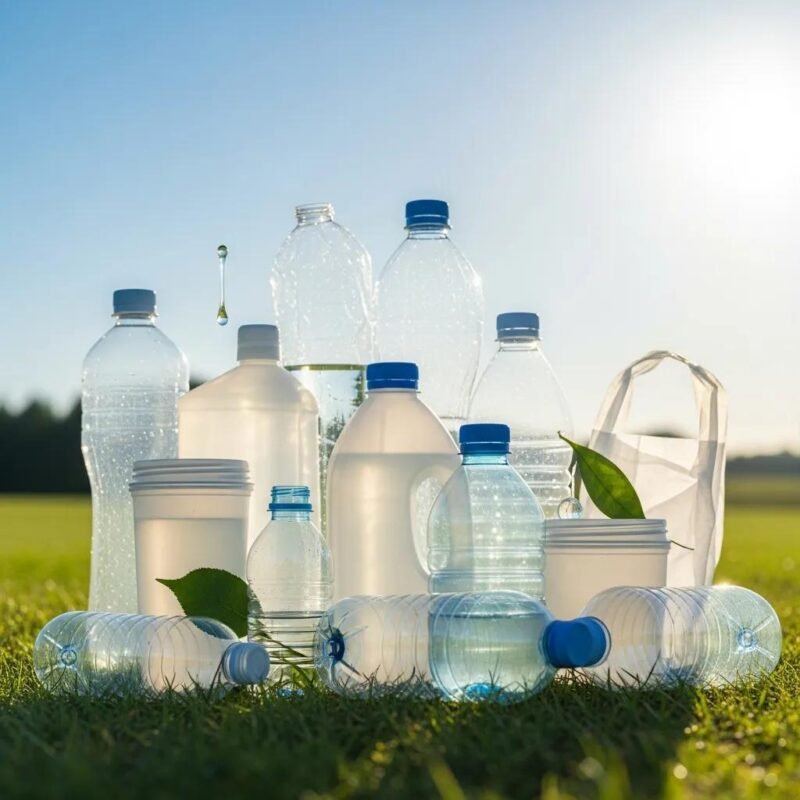 Colorful assortment of plastic products highlighting recycling awareness