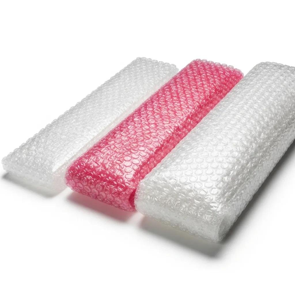 Different types of bubble wrap including standard, anti-static, and heavy-duty for various applications