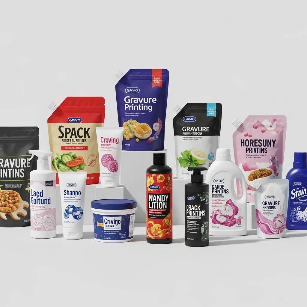 Diverse plastic packaging examples showcasing high-quality gravure printing applications