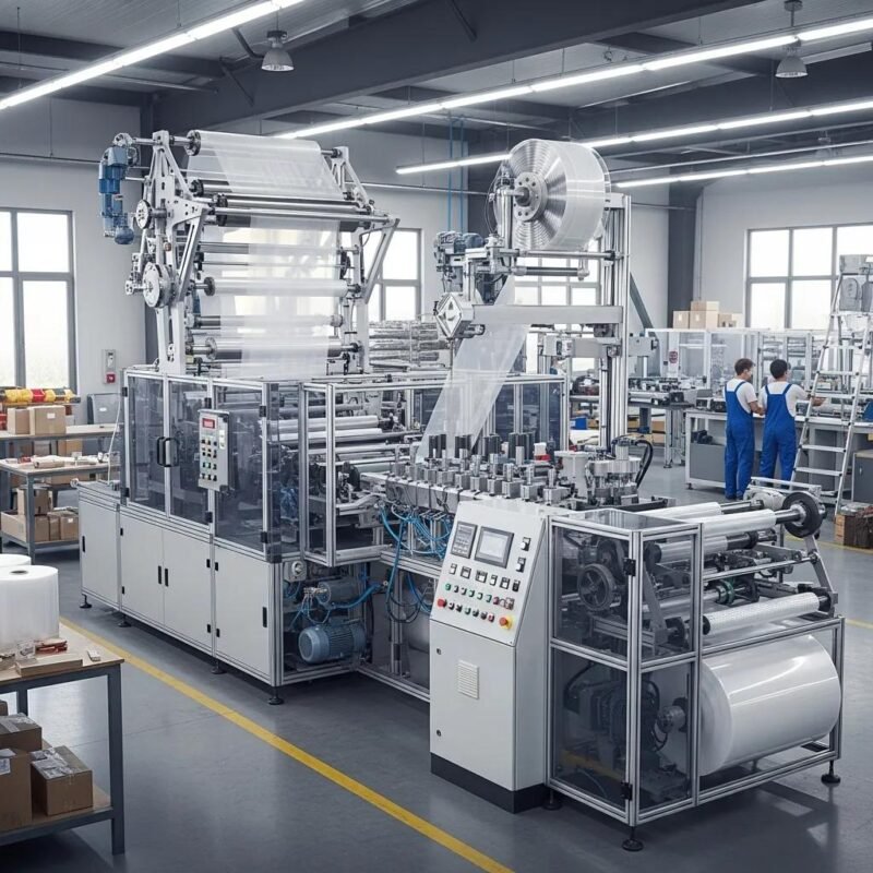 Modern bubble wrap machine in a factory, highlighting its components and operational efficiency