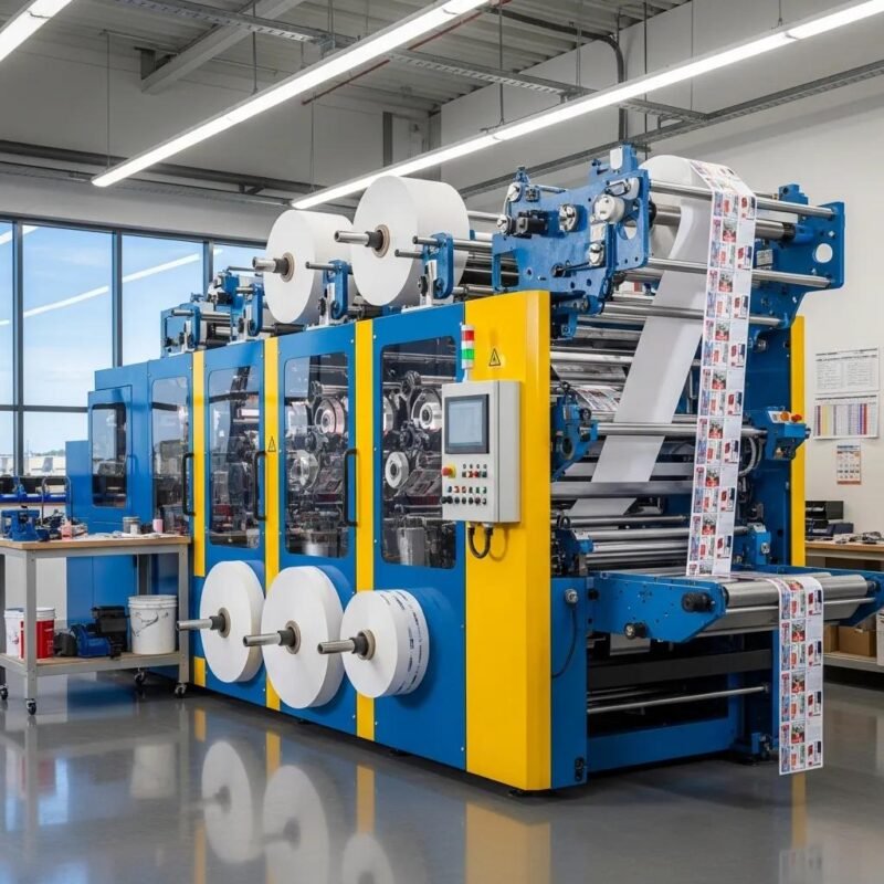 Modern flexo printing machine in an industrial setting showcasing advanced printing technology