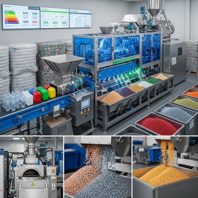 Modern plastic recycling machine processing waste, symbolizing eco-friendly practices in Indonesia