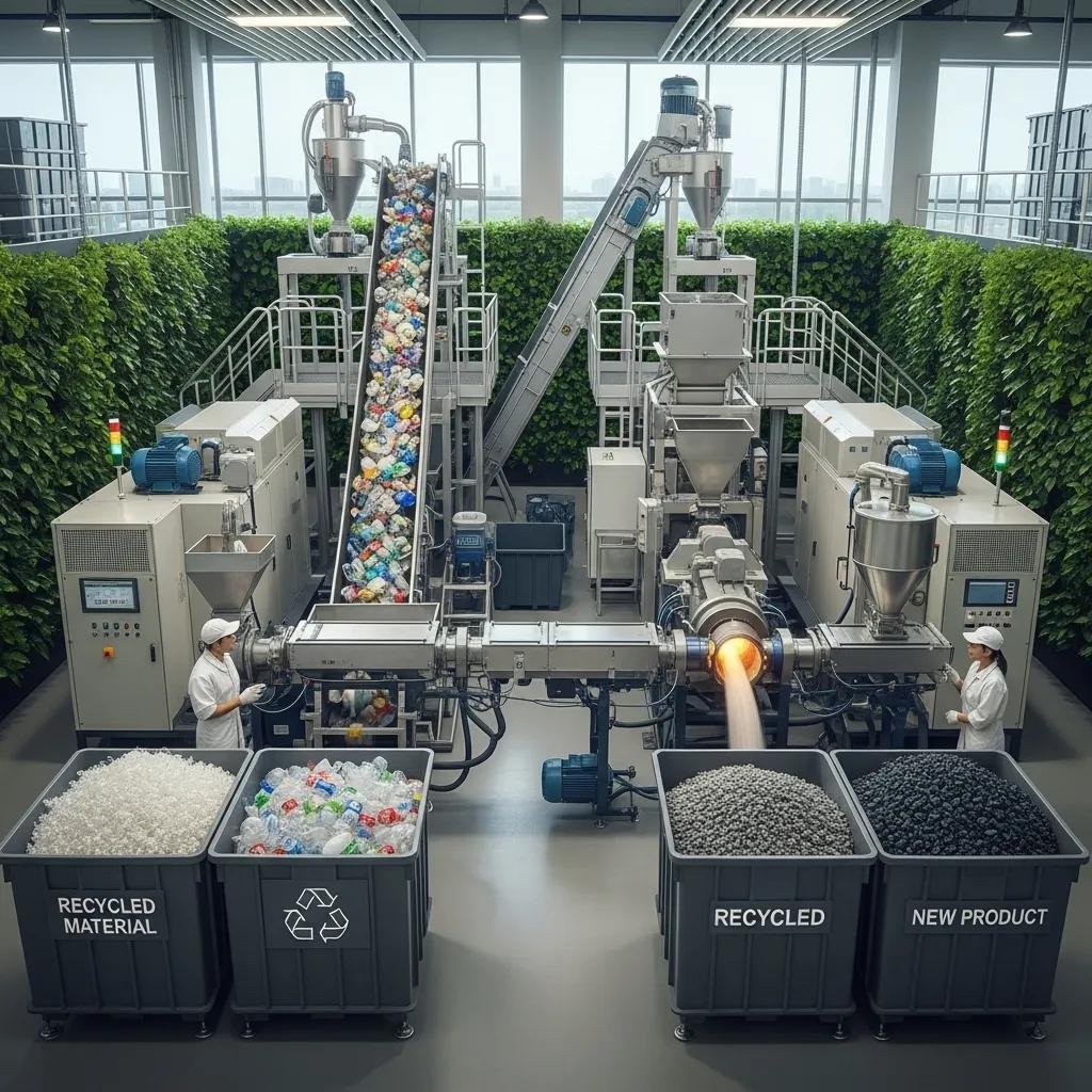 Plastic recycling machine processing waste, showcasing sustainability in the plastic industry