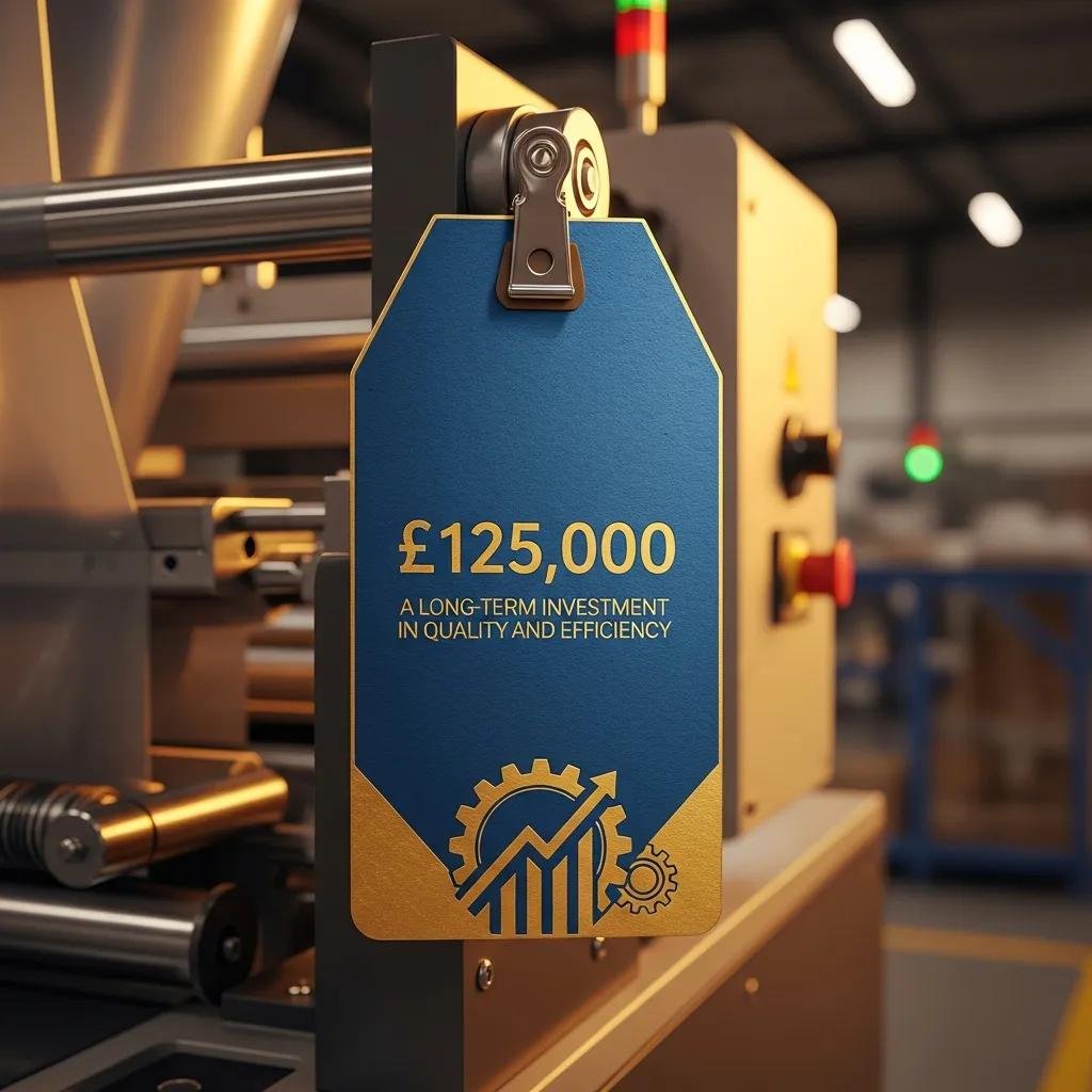 Price tag on a plastic bag machine, symbolizing investment in quality machinery