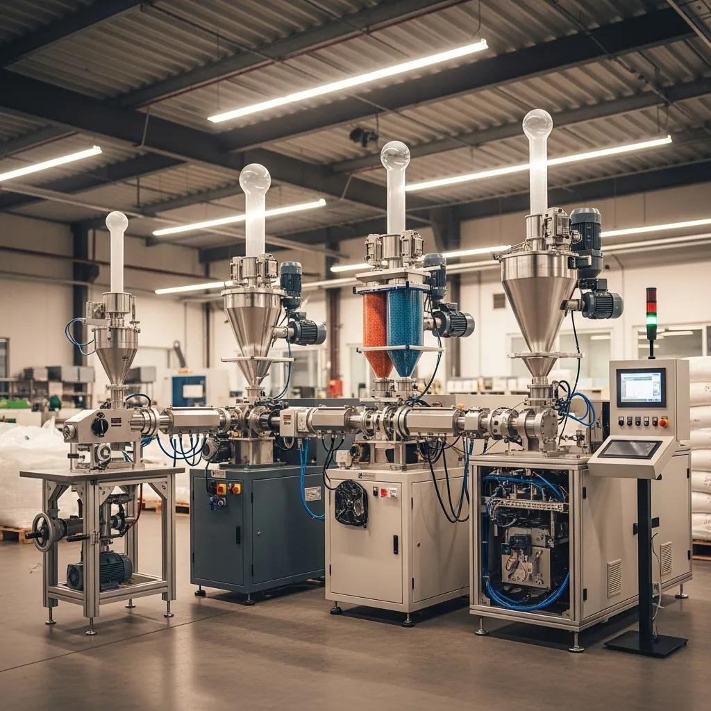 Various types of blow film machines showcasing unique features and designs