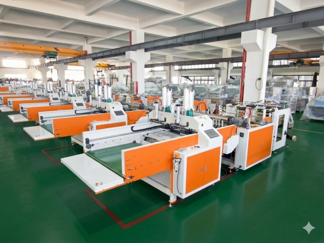 Mesin produksi kantong plastik berjejer