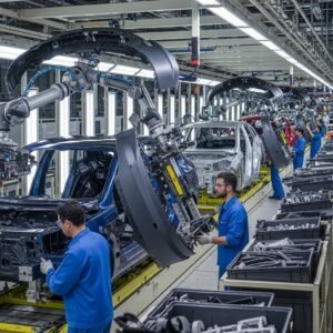 Modern automotive assembly line featuring plastic components integration